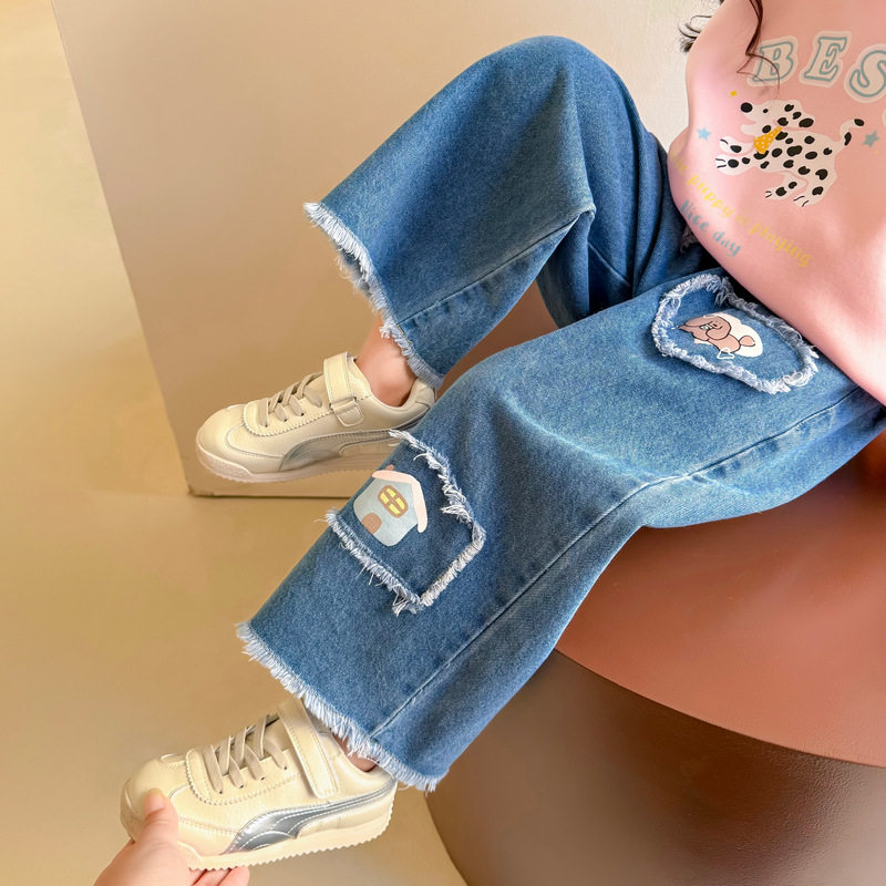 女童裤子春装牛仔裤2026新款女孩韩版毛边阔腿裤宝宝儿童洋气长裤,童装/婴儿装/亲子装,裤子,淘宝优惠券,粉丝福利购,淘宝优惠卷