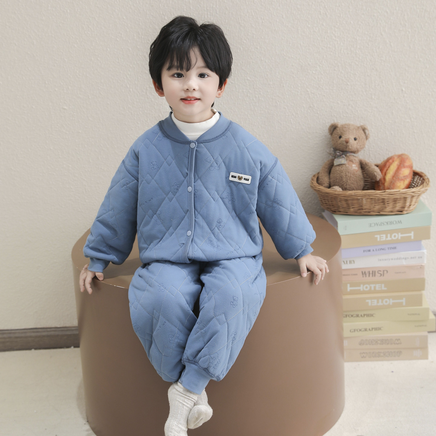 男童加厚睡衣冬季小学生校服神器棉服儿童宝宝三层夹棉保暖家居服