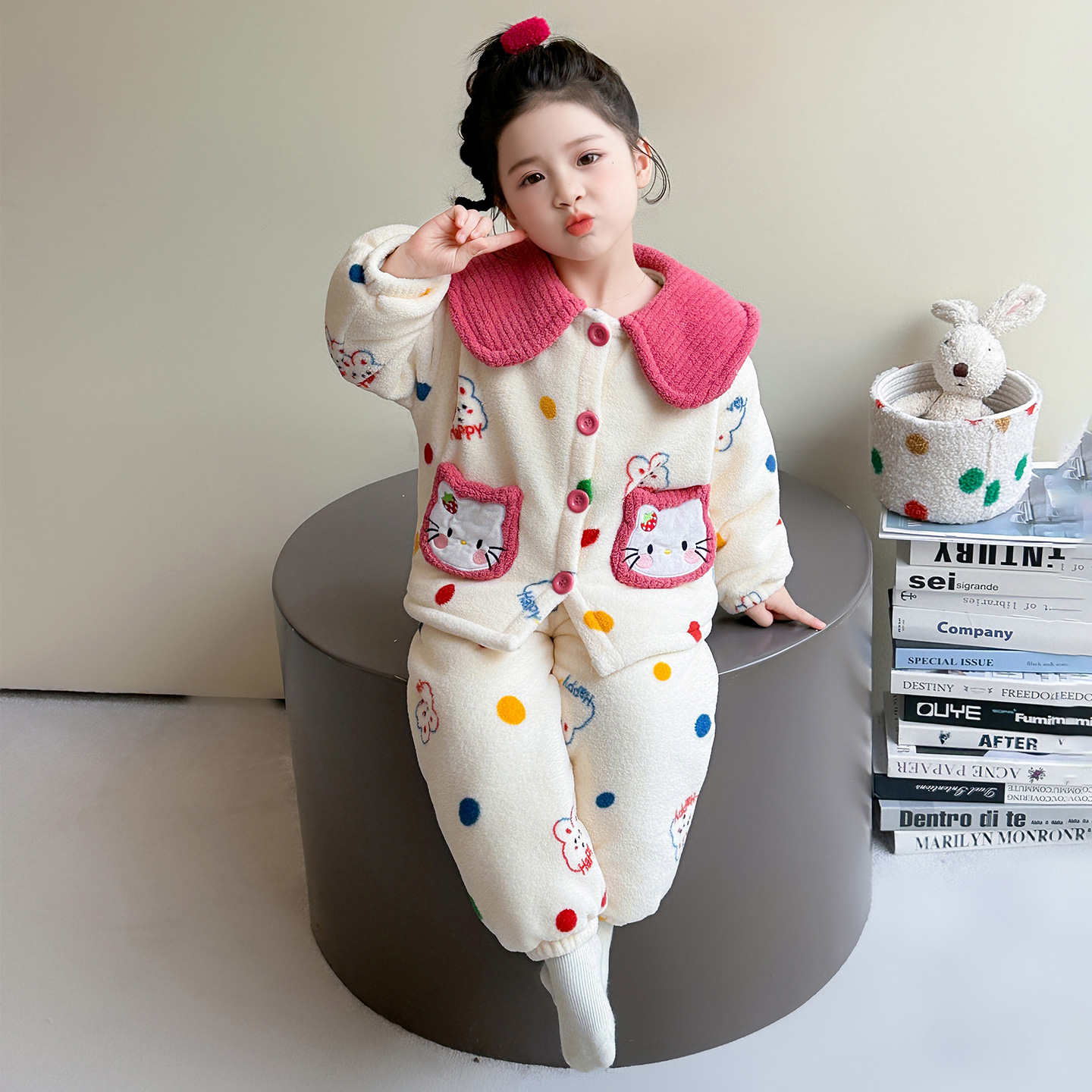 女童三层夹棉睡衣冬季儿童娃娃领公主家居服保暖女宝宝超厚衣服冬