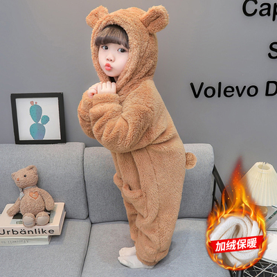 朵贝熊咖色双层小熊连体睡衣