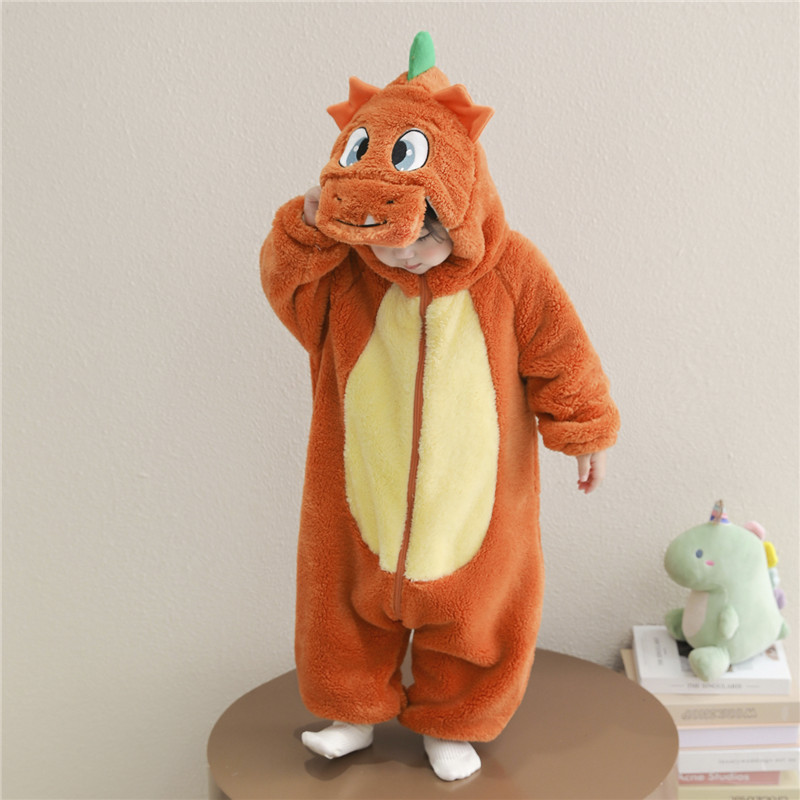儿童珊瑚绒连体睡衣冬季宝宝加厚防踢家居服保暖睡袋女孩恐龙睡袋
