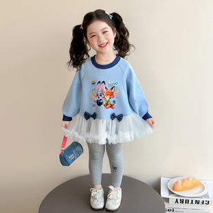 女孩超洋气春装韩版套装女童时髦卡通卫衣两件女宝宝巨好看衣服秋