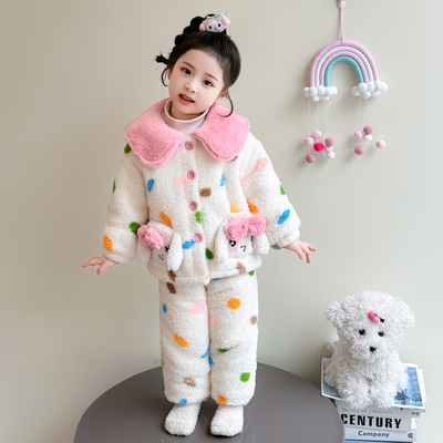 女童加厚珊瑚绒睡衣冬季女孩公主家居服三层夹棉宝宝保暖衣服超厚