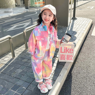 儿童时尚 2025新款 扎染牛仔两件套女宝宝网红潮衣 洋气套装 女童春装