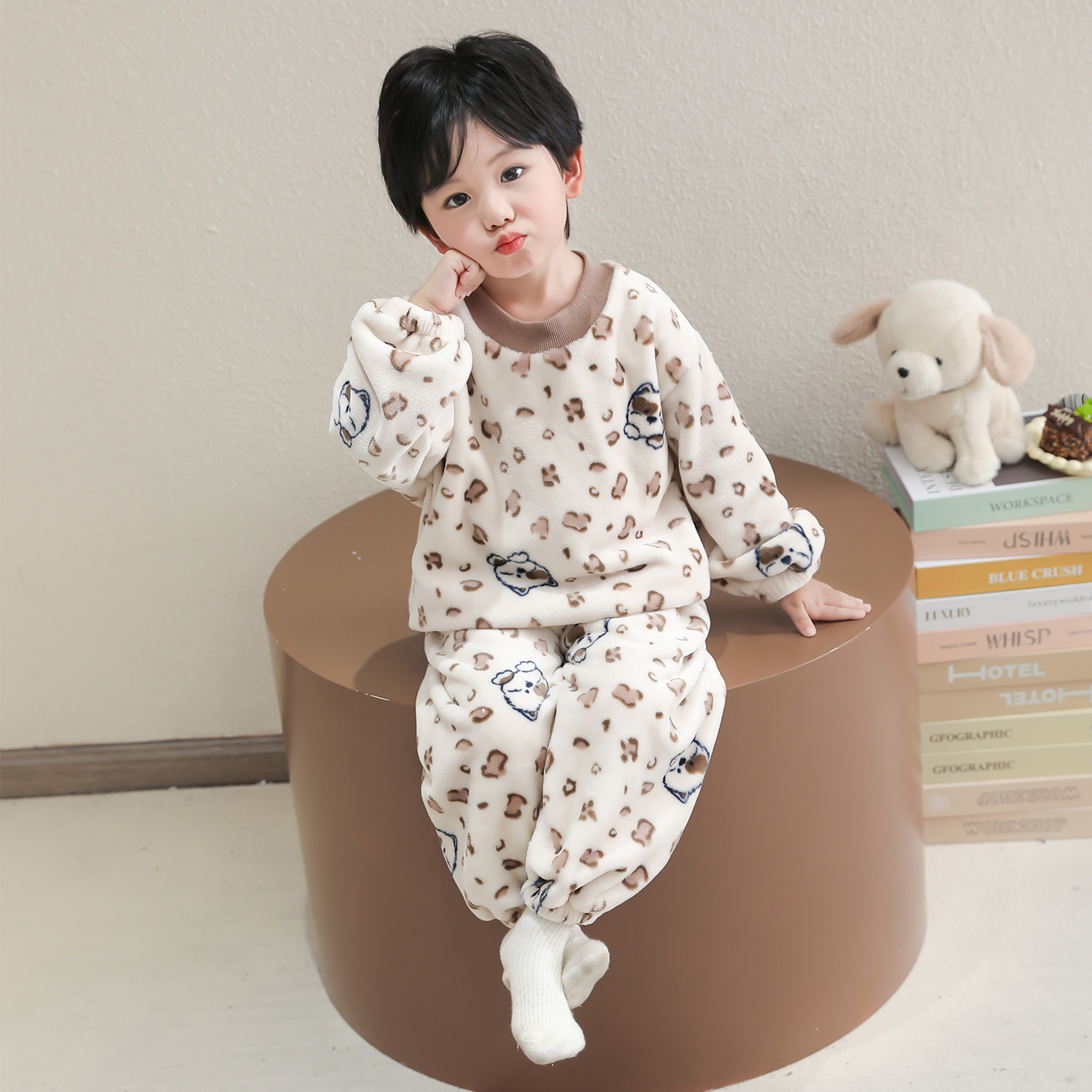 男童睡衣冬季儿童加厚法兰绒男孩卡通套头家居服男宝宝保暖套装冬