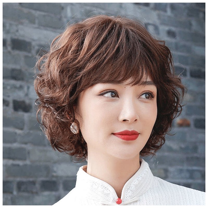 真发全头套妈妈假发浪漫梨花烫卷发梨花卷真发中老年气质自然卷发