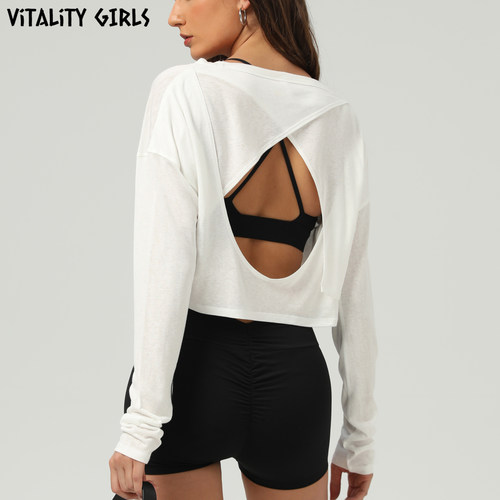 Vitality Girls瑜伽罩衫镂空露背速干微透露腰宽松百搭运动上衣女