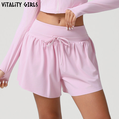 Vitality Girls裸感系带运动短裤女健身宽松显瘦速干跑步休闲短裤