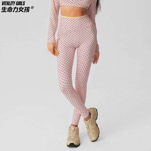 生命力女孩 波点瑜伽裤女薄运动健身高腰收腹速干裸感外穿普拉提