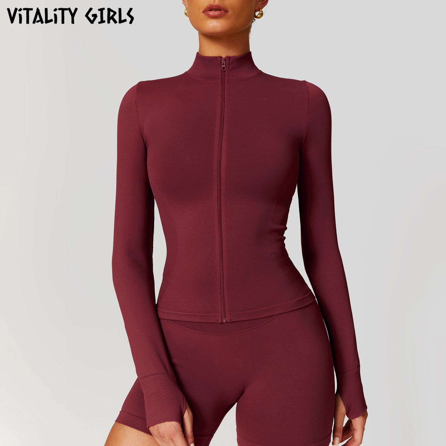 Vitality Girls立领瑜伽外套女紧身防风外穿运动健身针织开衫长袖