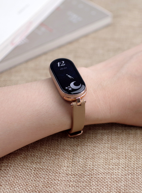 mijobs适用小米手环10/9/8表带7/6/5/4/3真皮腕带超纤皮女生小手腕小码NFC运动皮质手表带红色女士小美人系列