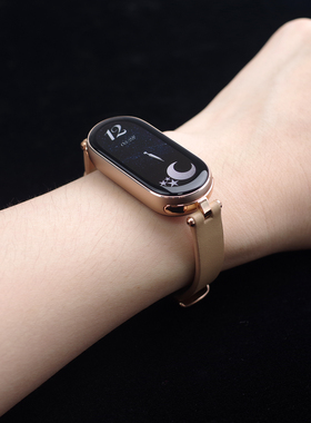 mijobs适用小米手环10/9/8表带7/6/5真皮腕带女生金属快拆连接器八nfc版智能运动皮质手表带红色女士小美人