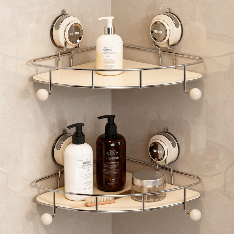 浴室置物架转角吸盘式收纳架卫生间不锈钢三角架子厕所免打孔神器