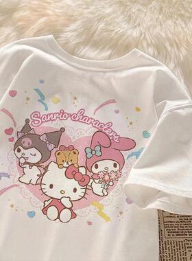 Hello Kitty女童短袖t恤新款时髦中大童夏装宽松上衣宝凯蒂猫童装