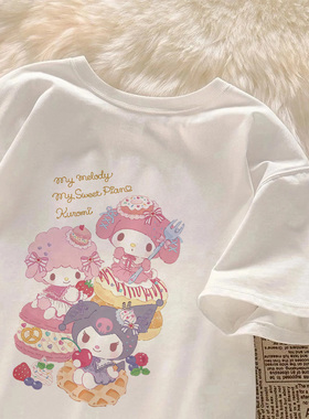 女童纯棉短袖夏季新款三丽鸥美食派对女孩t恤儿童宝宝半袖上衣潮