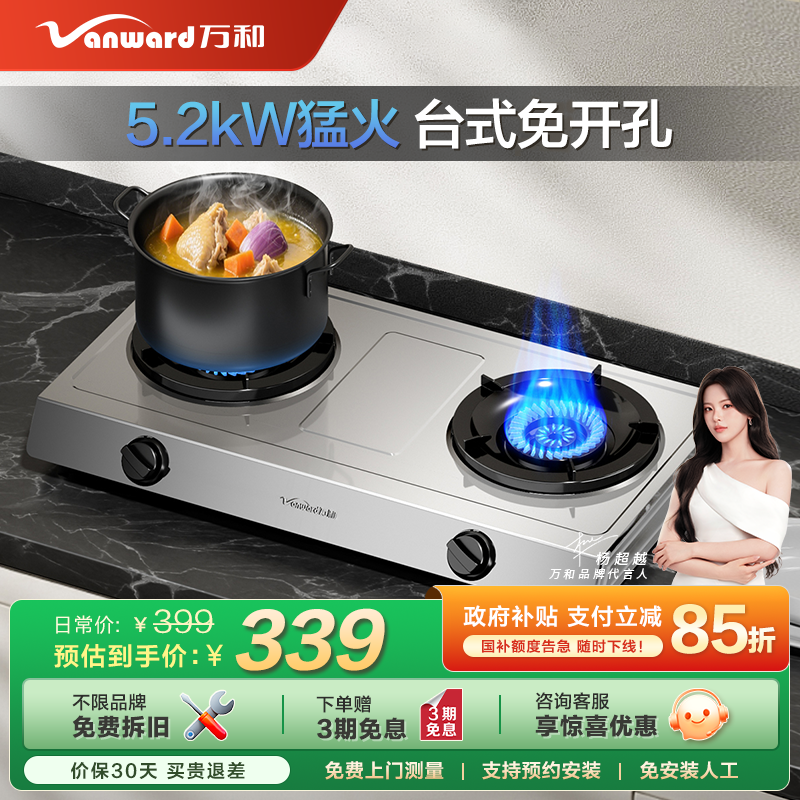 万和不锈钢煤气灶双灶家用天然气液化气台式燃气灶D9