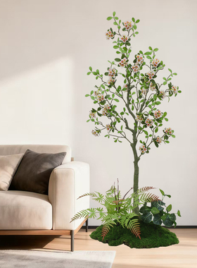 仿真海棠花树室内装饰盆栽仿生绿植客厅塑料假植物造景落地花摆件