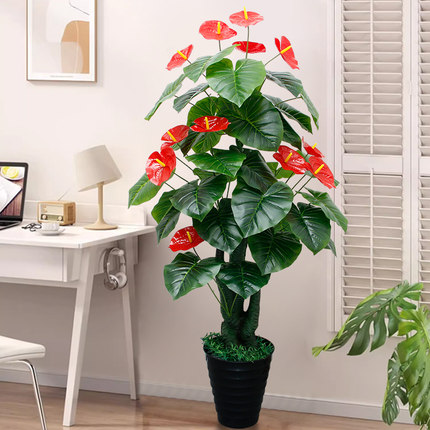 假花仿真花摆设客厅电视柜装饰摆件红掌绿植鸿运当头落地植物造景