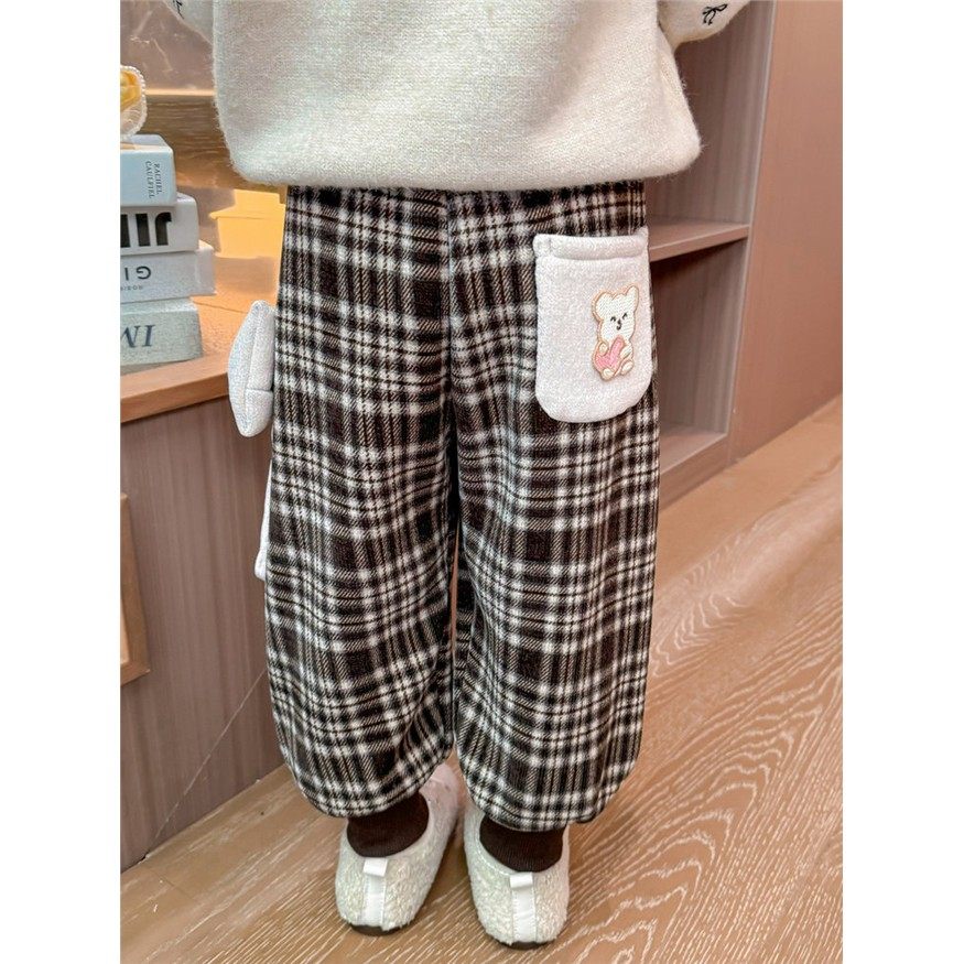 女小童加绒休闲裤子秋冬款2025新款一体绒女宝宝加厚格子卫裤冬装,女装/女士精品,卫裤,淘宝优惠券,粉丝福利购,淘宝优惠卷