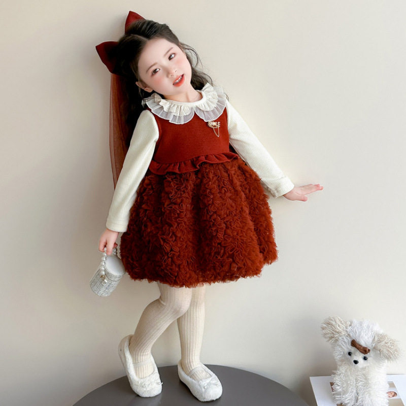 女童双领红色连衣裙套装2025秋冬季新款女宝宝新年加厚裙子百搭潮,童装/婴儿装/亲子装,连衣裙,淘宝优惠券,粉丝福利购,淘宝优惠卷
