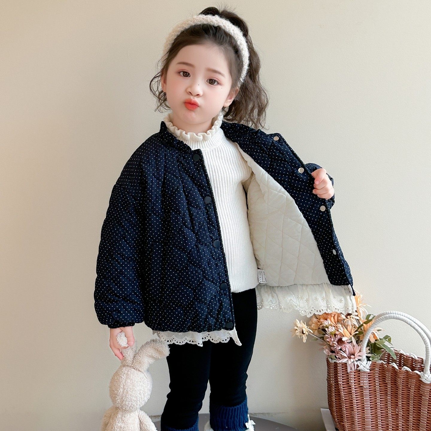 女小童加厚圆点棉衣秋冬季宝宝洋气夹棉外套冬装儿童休闲保暖上衣,女装/女士精品,短外套,淘宝优惠券,粉丝福利购,淘宝优惠卷