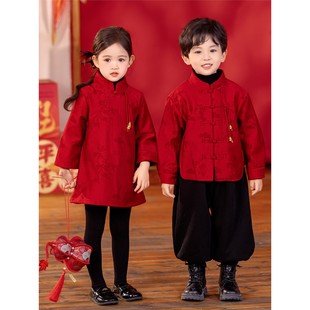 拜年服男童唐装新中式冬装小少爷汉服宝宝周岁礼服儿童加绒过年服
