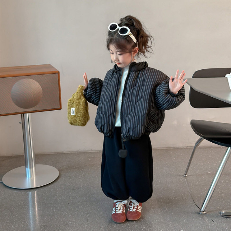 女童黑色条纹加厚棉服冬季2025新款韩版儿童连帽小童保暖冬装棉衣,户外/登山/野营/旅行用品,作训外套/套装/野战套装,淘宝优惠券,粉丝福利购,淘宝优惠卷