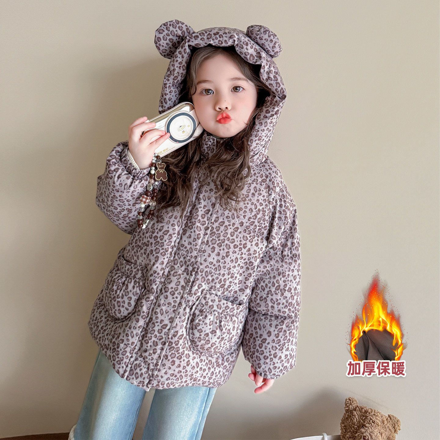 女小童豹纹连帽棉服冬季女宝宝加厚保暖冬装儿童洋气时髦棉袄外套,女装/女士精品,棉衣/棉服,淘宝优惠券,粉丝福利购,淘宝优惠卷