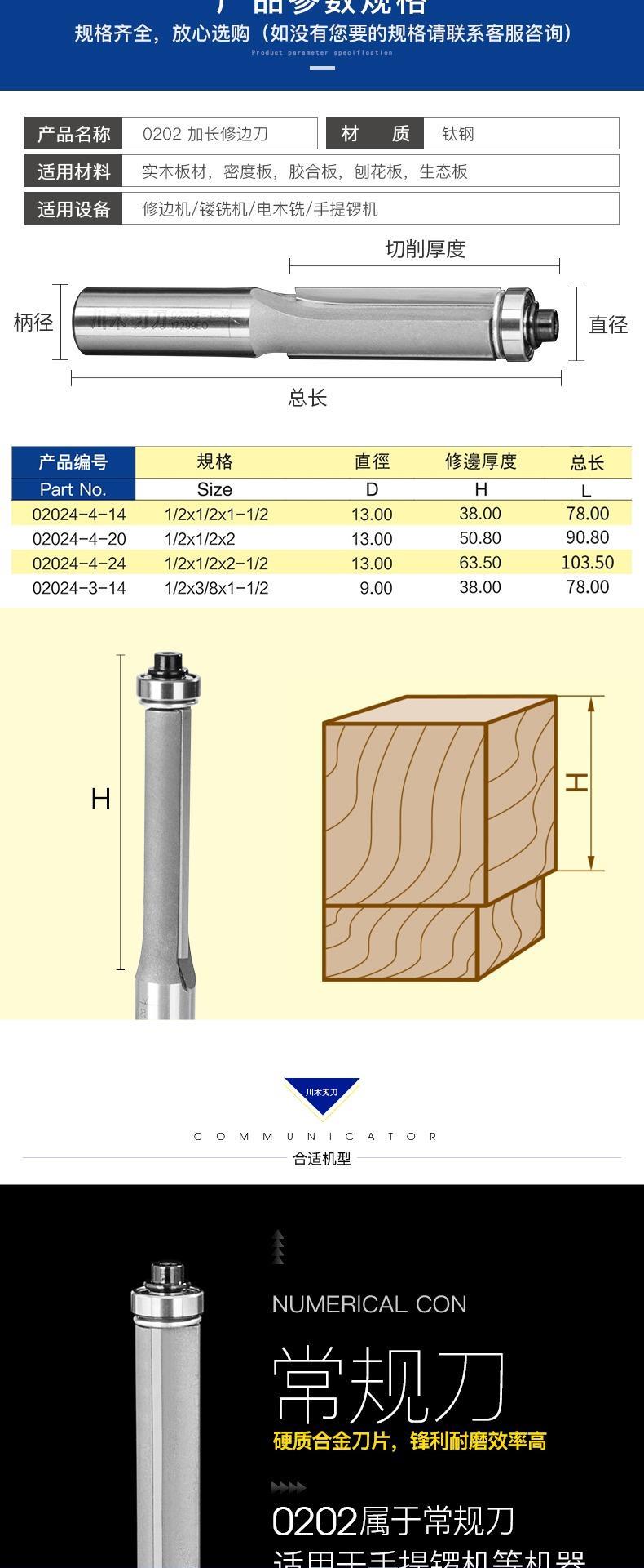 Dao phụ 1/2 chế biến gỗ đặc biệt công cụ cắt cạnh gỗ Tứ Xuyên dao phay 0202 dao dài có mang cắt tỉa - Dụng cụ cắt