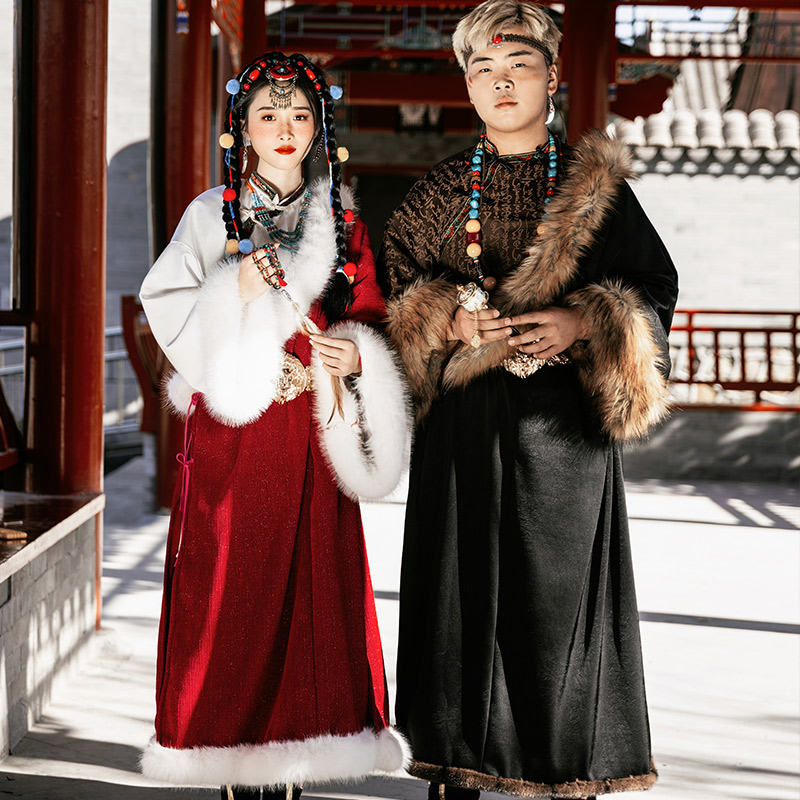 藏服服装女西藏毛领汉元素藏袍长裙男少数民族舞蹈服藏装套装秋冬-封面