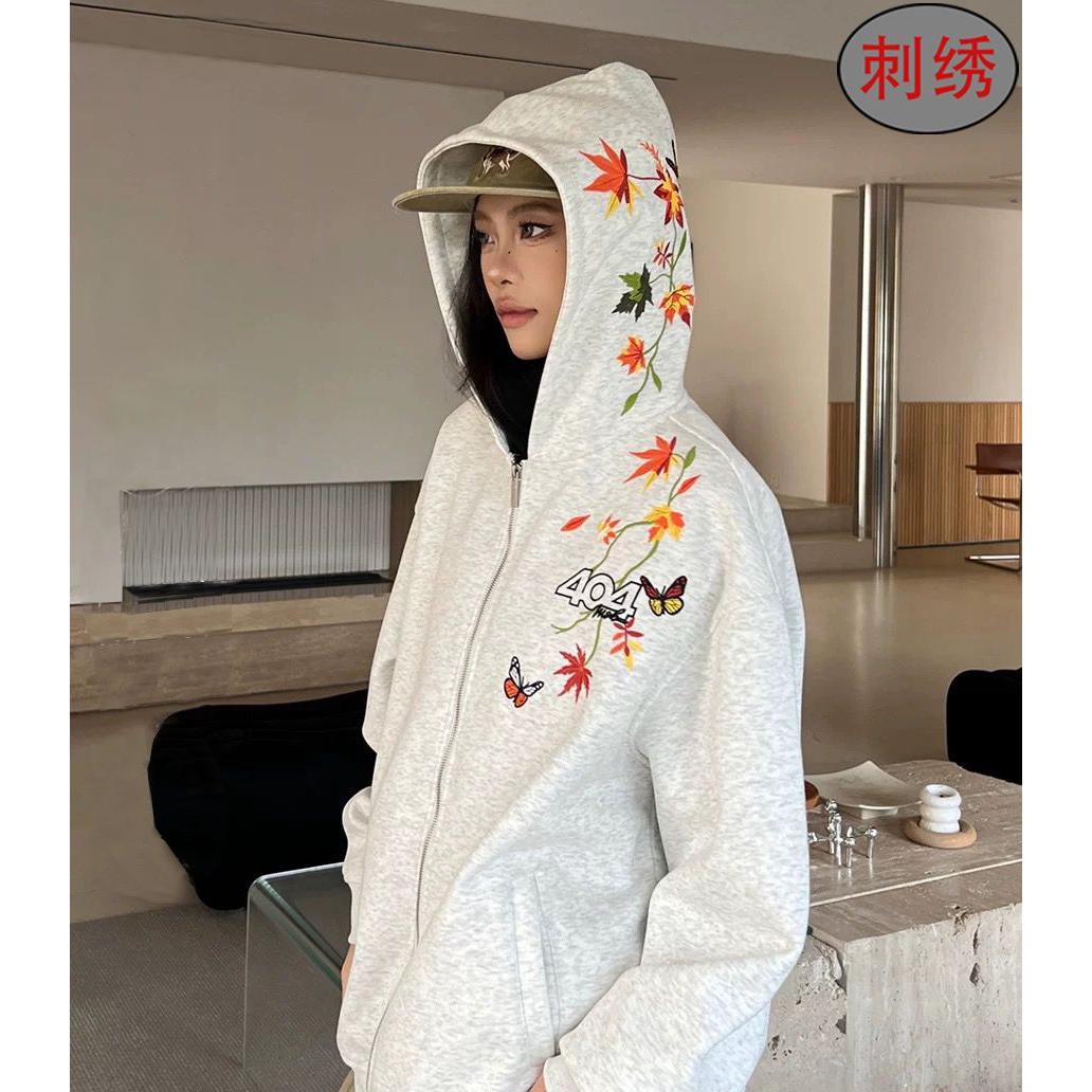 刺绣华棉拉链连帽卫衣KM8178款M-3XL黑色白灰色