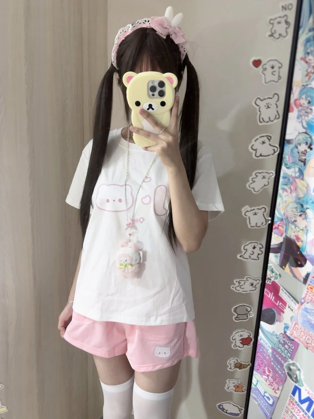 原创 小猫不吃糖短袖套装 粉色T恤