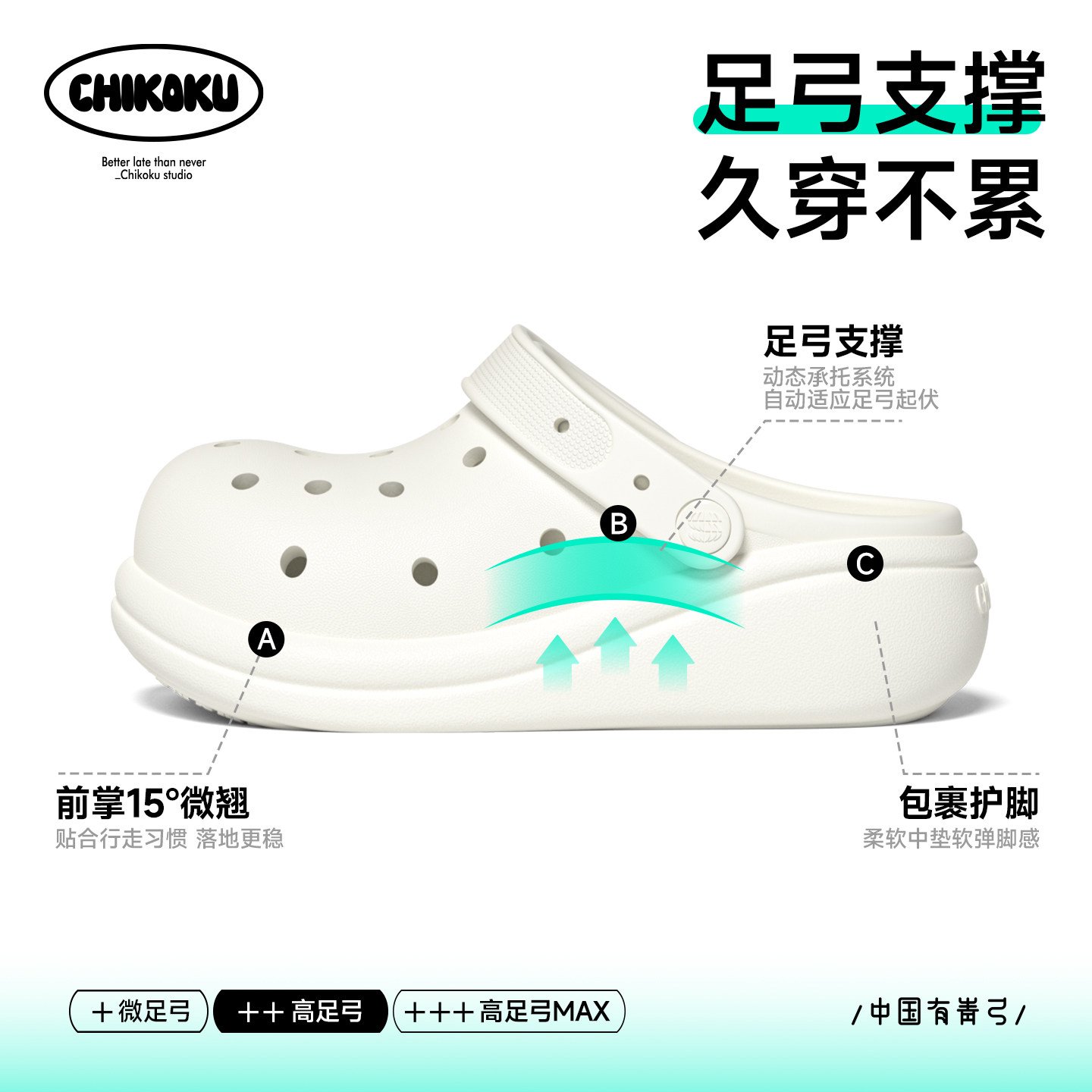 chikoku贝果洞洞鞋女夏季新款足弓支撑透气防滑厚底情侣凉拖鞋男