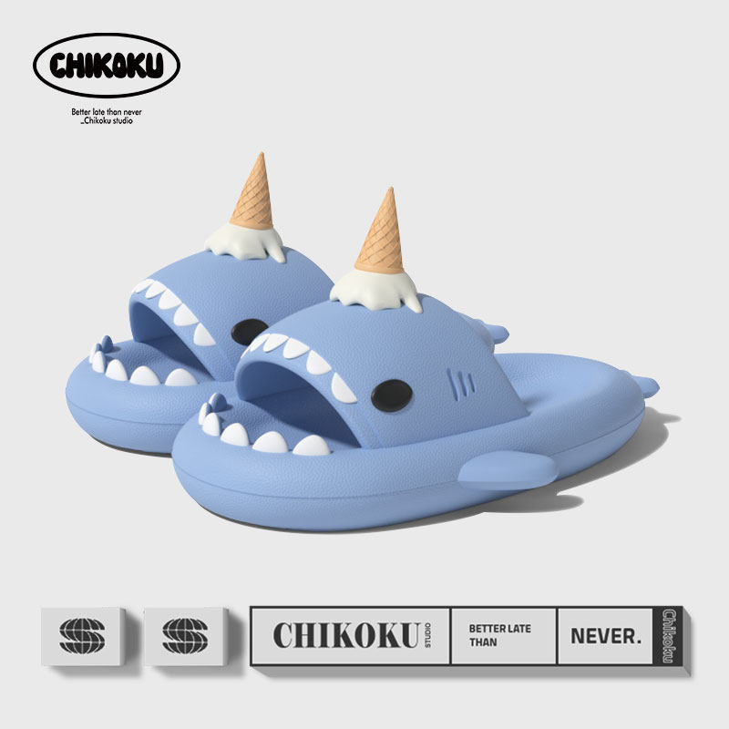 chikoku趣味鲨鱼情侣款凉拖鞋图片