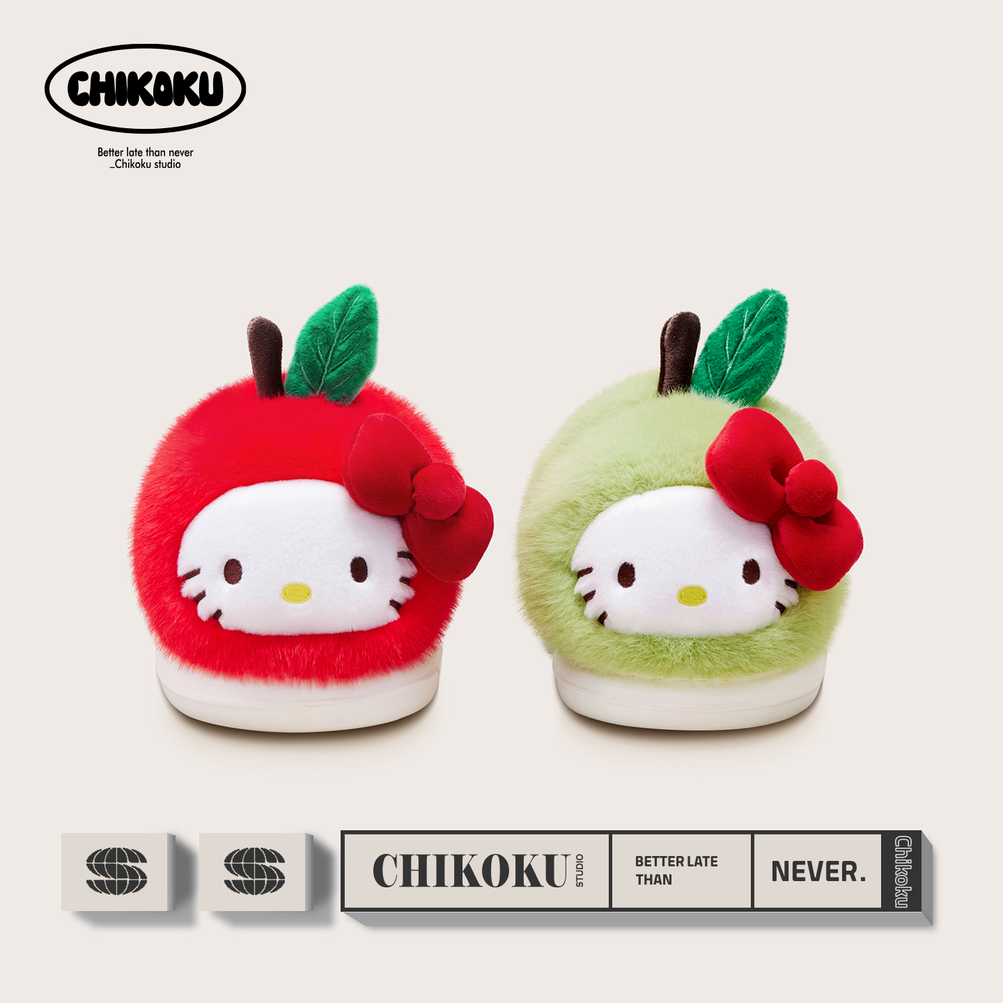 chikokuXHelloKitty苹果猫棉拖鞋