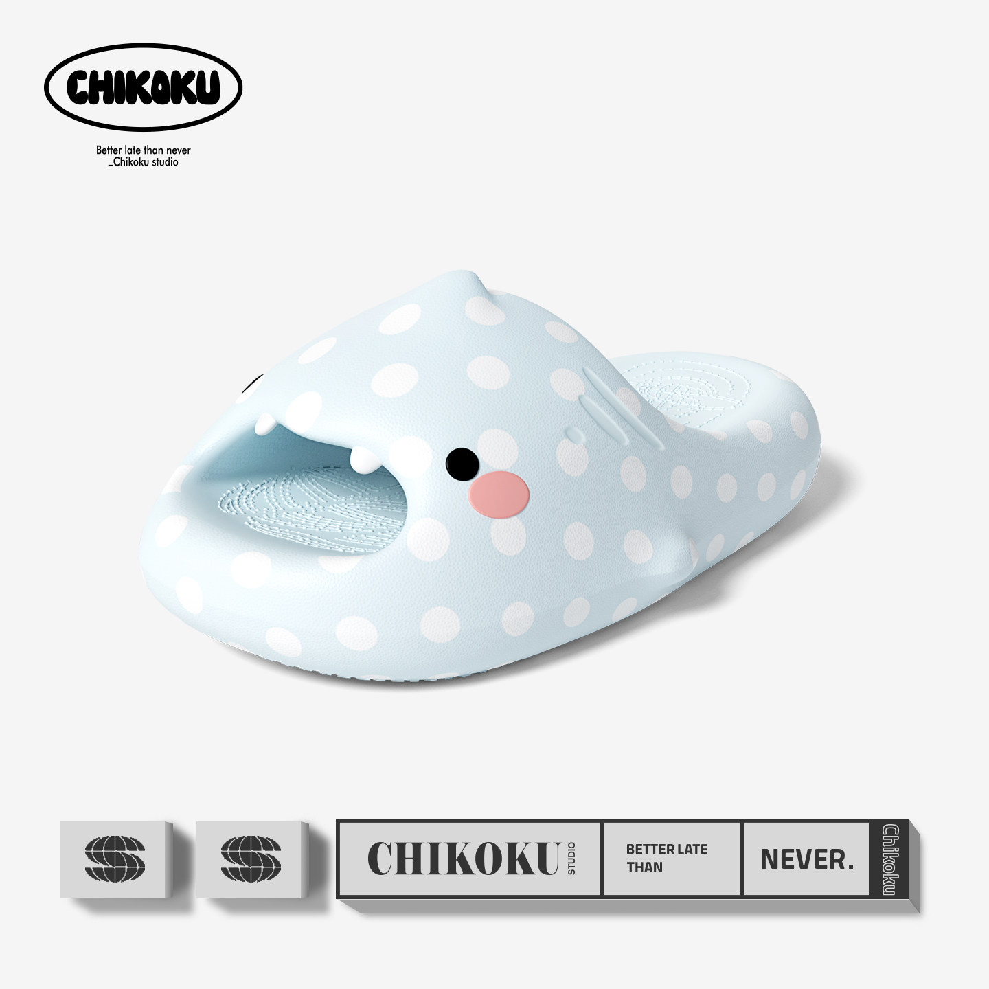 chikoku卡通波点鲨鱼情侣凉拖鞋图片