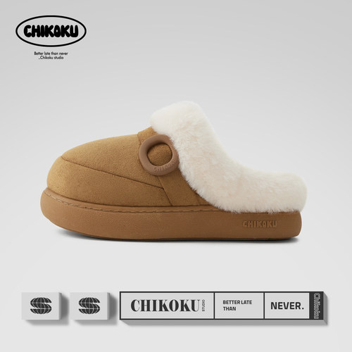 chikoku包头加绒保暖棉拖鞋