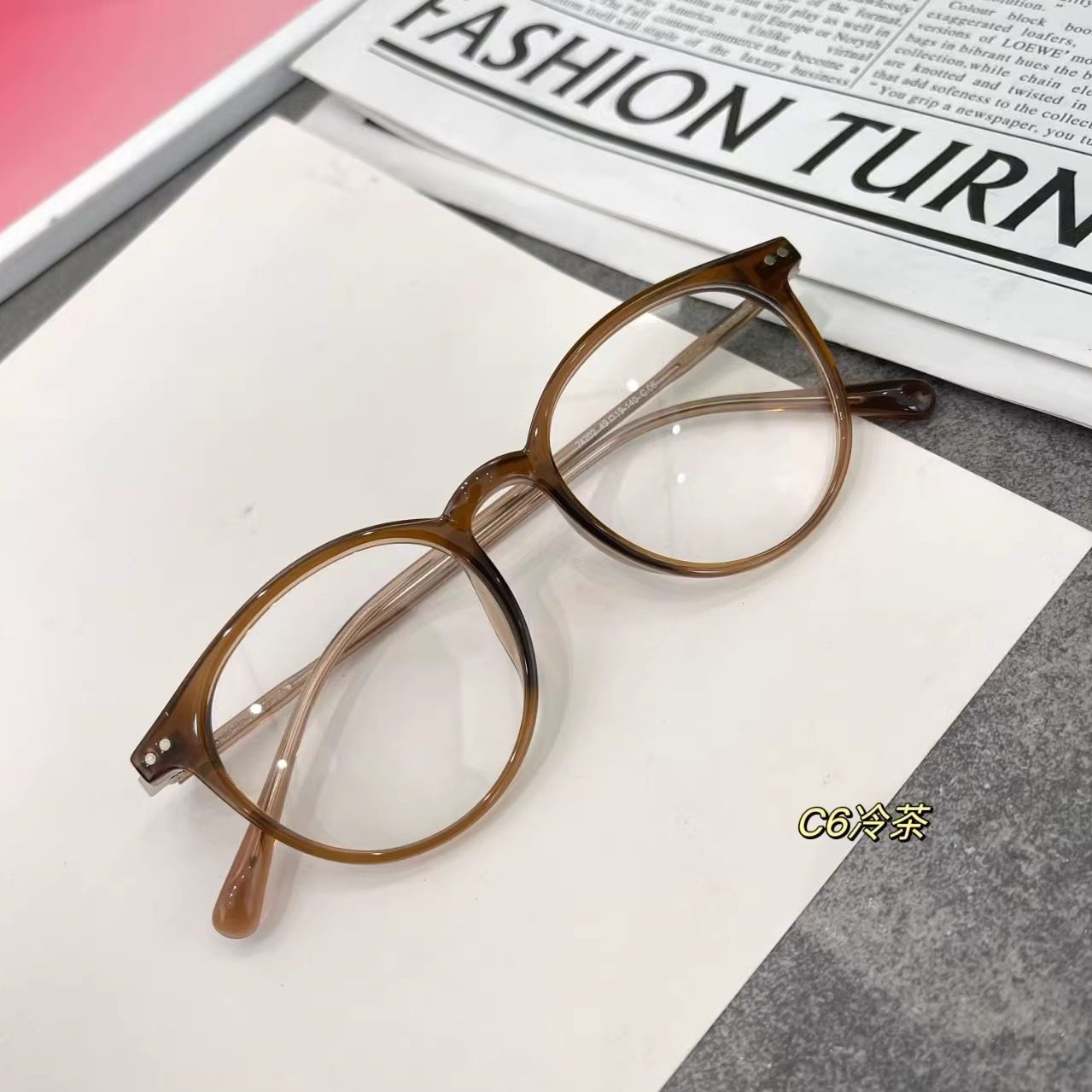 冷茶色眼镜女近视可配有度数素颜显脸小防蓝光老花眼睛框镜架49