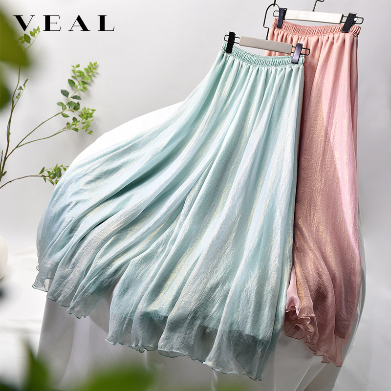 松紧腰高腰文艺复古中国风薄款九分阔腿裤女夏季宽松百搭雪纺裤裙