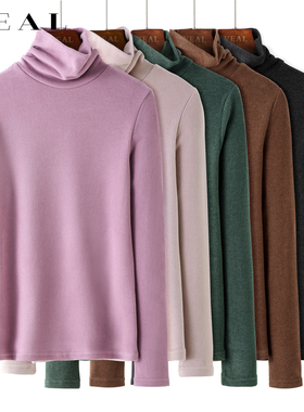 加厚德绒打底衫女秋冬高领双面磨毛黑色内搭堆堆领发热保暖内衣