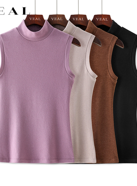 保暖背心女双面磨毛加厚半高领德绒打底衫女秋冬黑色内搭发热秋衣