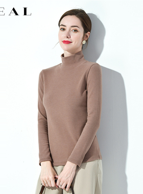 半高领双面德绒打底衫女秋冬新款磨毛发热加绒加厚内搭保暖上衣