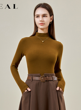 双面德绒打底衫女秋季半高领内搭黑色加绒加厚磨毛2025年新款长袖