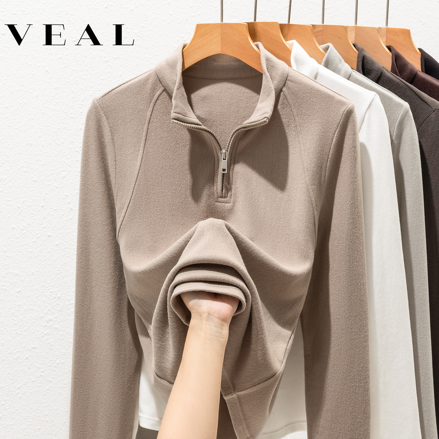 半高领内搭双面磨毛德绒打底衫女