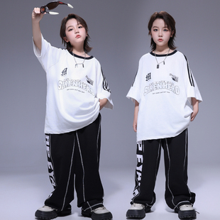 儿童街舞演出男童嘻哈套装潮酷电吉他舞台表演服少儿美式宽松短袖