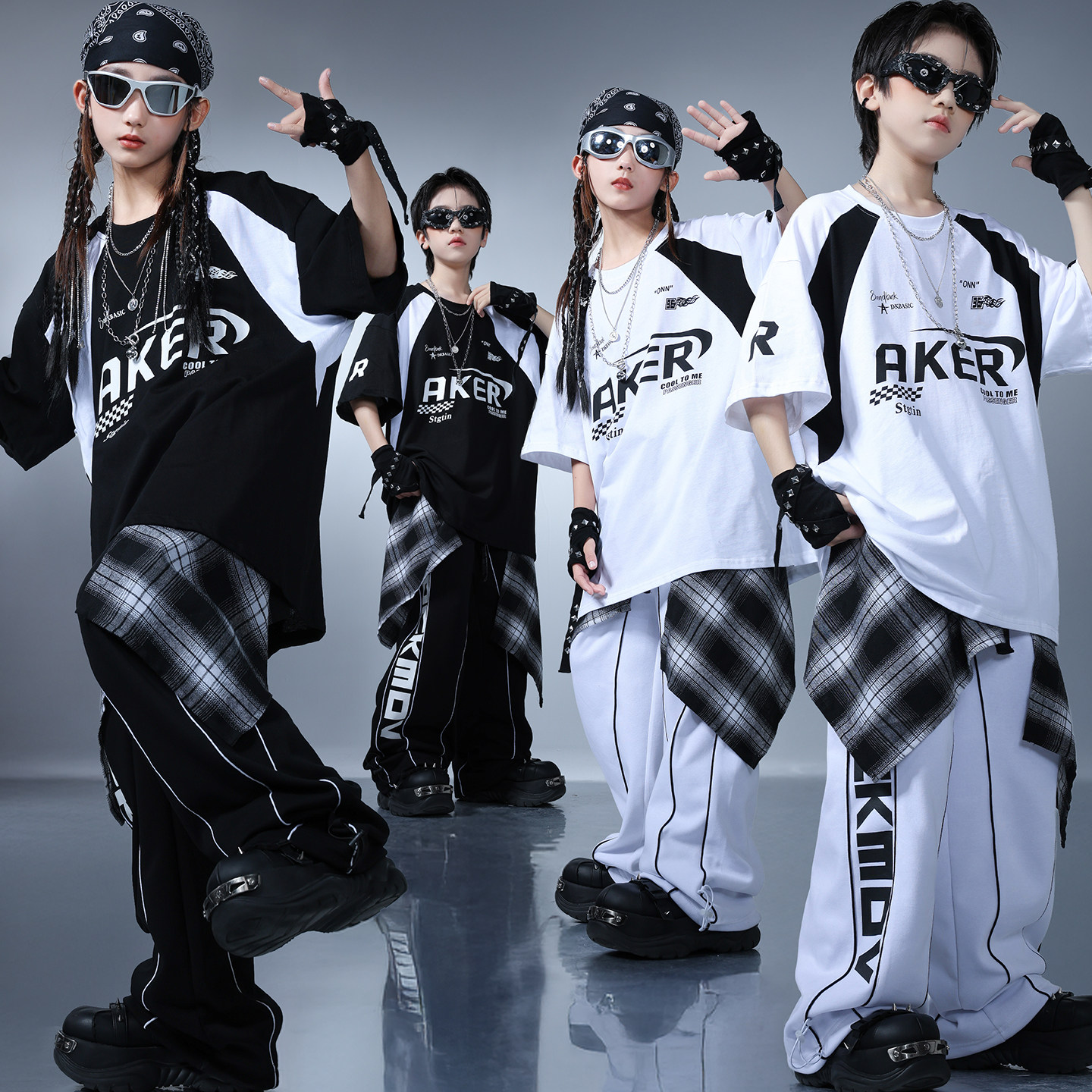 街舞儿童潮服男童嘻哈酷帅T恤hiphop架子鼓服女童爵士舞演出服装