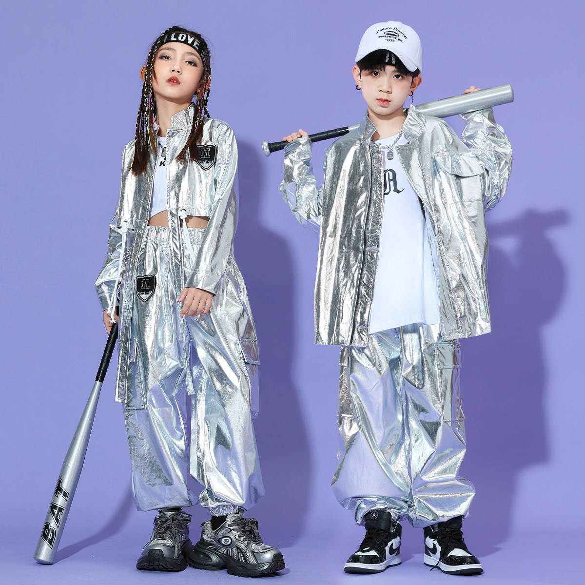 妤儿贝贝男女童科技感亮皮外套