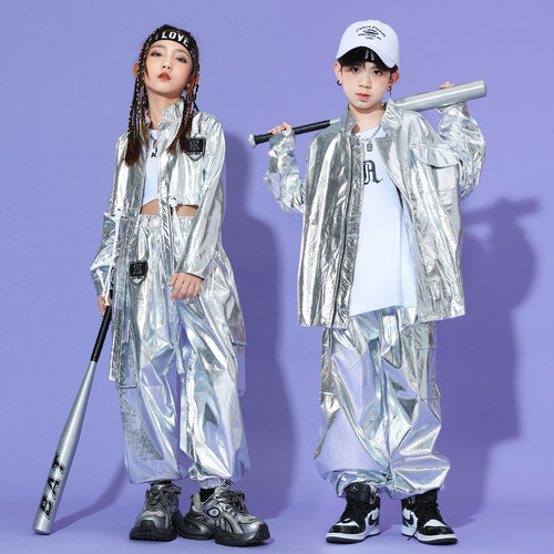 妤儿贝贝男女童科技感亮皮外套