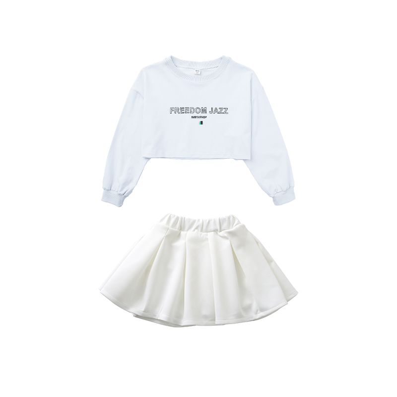 时尚女童爵士舞套装女孩jazz露脐长袖上衣啦啦操表演服少儿街舞服