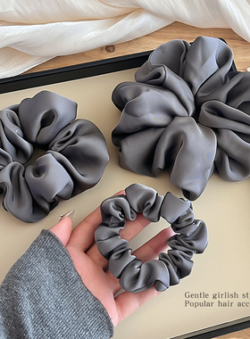 灰色法式质感缎面大肠发圈女头绳橡皮筋扎马尾优雅气质头饰发绳